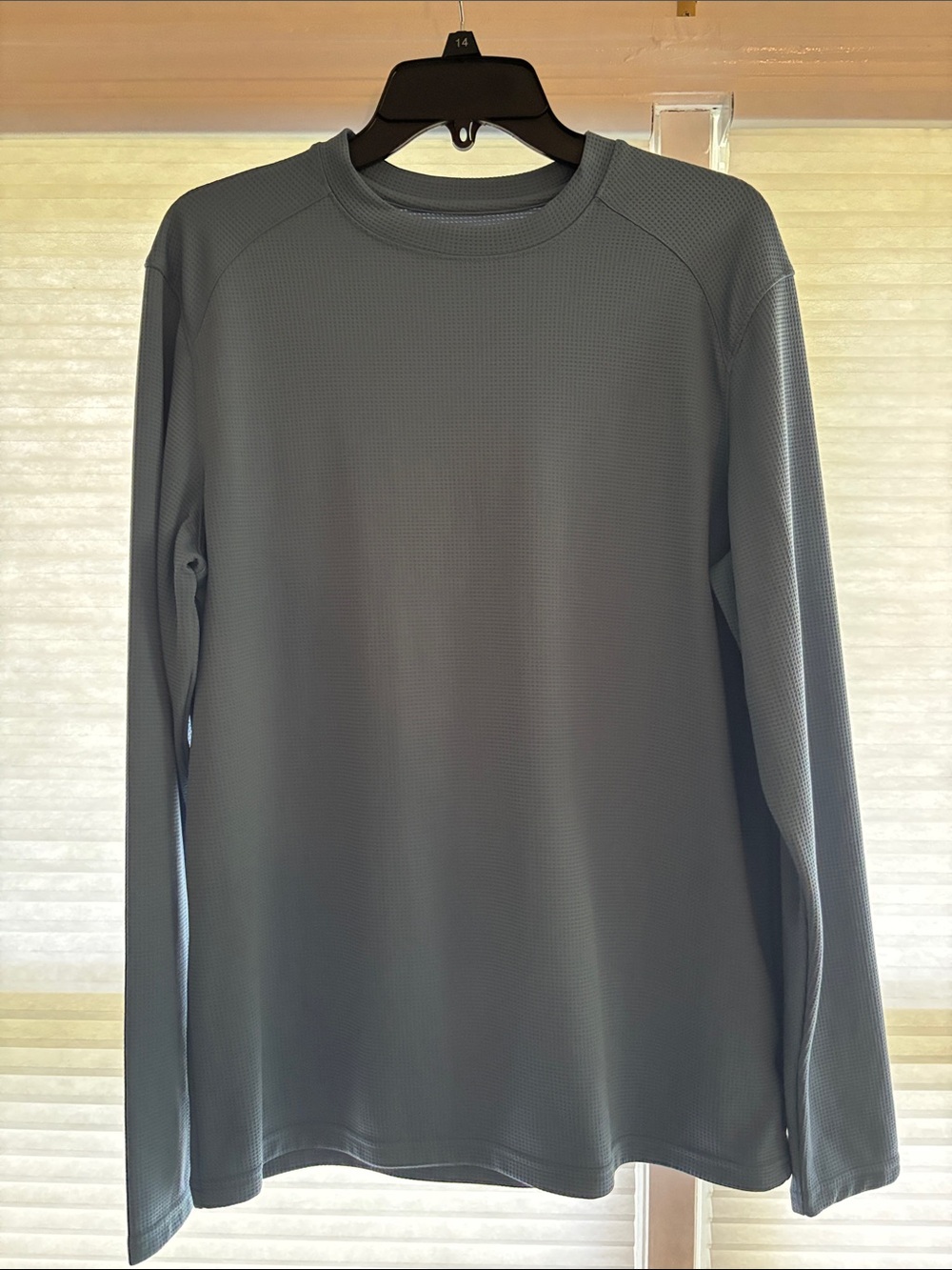 Long Sleeve Waffle Knit Crewneck Pullover - Slate Blue